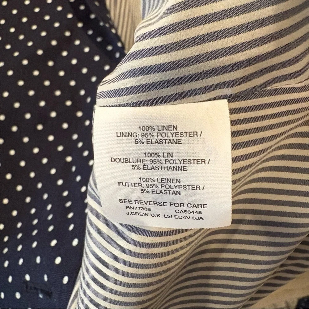 J. Crew 100% Linen Blue and White Polka Dot Regent Blazer